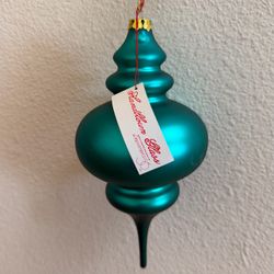 Vintage Department 56 Mercury Glass Tear Drop Finial Ornament Teal 10” Handblown