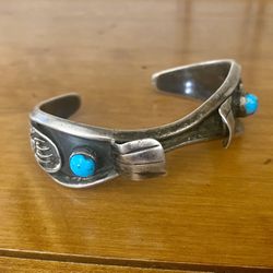 Vintage Sterling Silver and Turquoise Watch Cuff size 7”