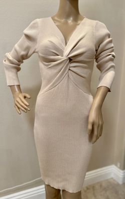 Beige Nude Ribbed Front Twist Sweater Dress New With Tags