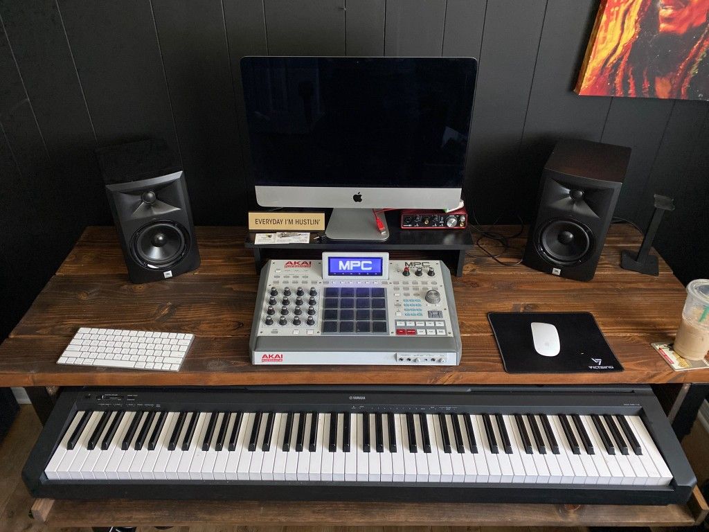 Custom music desk with roll out keyboard shelve