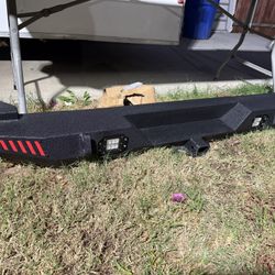 Rear Bumper Compatible with 1 Jeep Cherokee XJ (2/4 Doors) Off-Road Back Bumper Built-in Paintable Decor, 2 x 18W LED Lights, 2" Standard Hitc