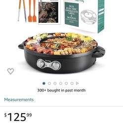 Food Party DUO Electric Smokeless Grill And Hot Pot, With Separable Cooking Plate, Deluxe Combo Of 1 Recipe Book, 1 Tong, 1 Oil Brush, 1 Pack Of Parch