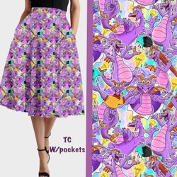 Figment Dragon Print swing  Skirt with Pockets
