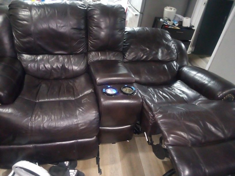 Leather Electric Recliner Loveseat