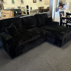 Black Corduroy Sleeper Sofa Bed With Reversible Storage Chaise And Drop Down
