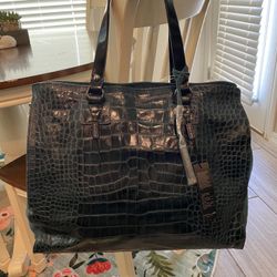 Large Italian Leather Navy Handbag