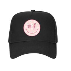 Floral Pink Retro Happy Face  One size Cap