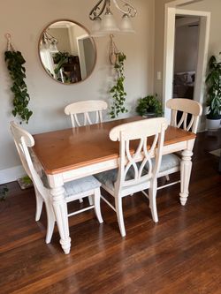 Ivory/Pine Dining Set (Table, 6 Chairs, Leaf)