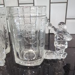 Vintage 1997 Coca Cola Santa Coke Heavy Glass Mug Stein Set Of 4 Excellent Shape