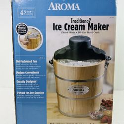 Aroma 4Qt Traditional Ice Cream Freezer Maker AIC234 Hand Crank/Electric. *NEW*