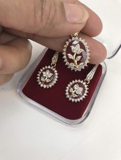 Great quality American diamond red garnet necklace earrings new gift