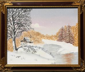 Winter vintage frame oil painting original artwork landscape