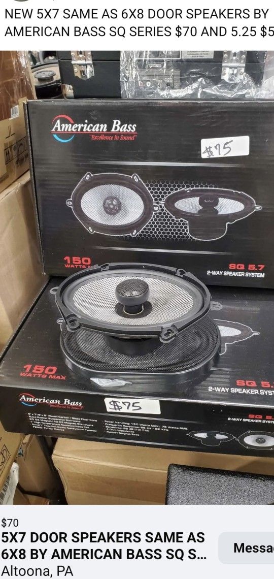 5X7 AND 6X8 DOOR SPEAKERS SYSTEM BY AMERICAN BASS $70 APAIR 