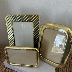 Vintage Set 3- Brass Picture Frames Mid Century Modern Retro Collection Table Decor  ALL