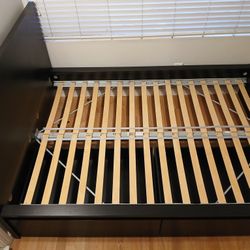 High Bed Frame 2 Storage Boxes Dark Brown  Veneer Luroy /full