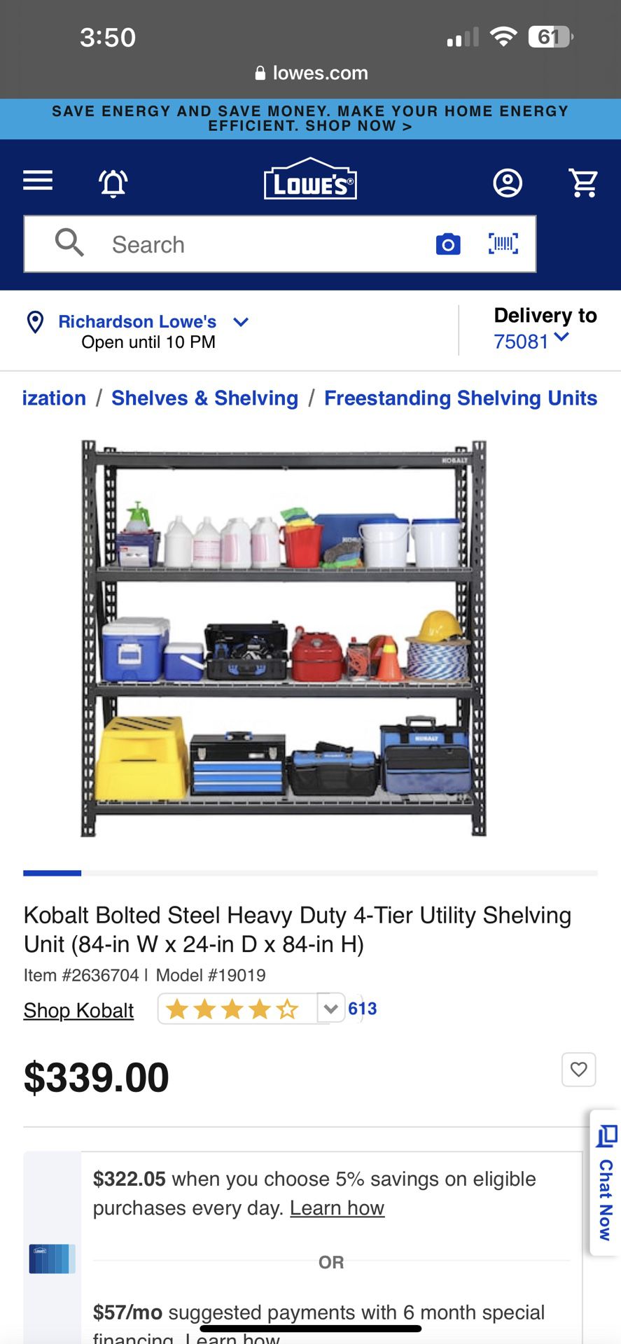 Kobalt 4-tier Steel Shelving Unit 