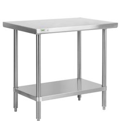 24" x 36" 16-Gauge 304 Stainless Steel Commercial Work Table with Undershelf