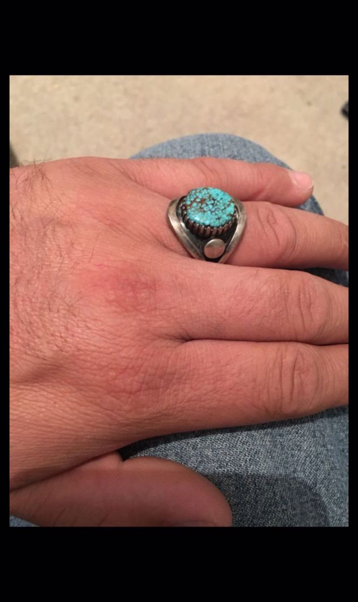 Stamped J. Lovato turquoise men ring