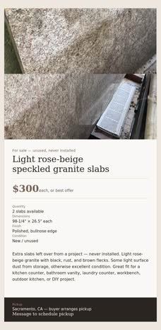 Light rose-beige speckled granite slabs
