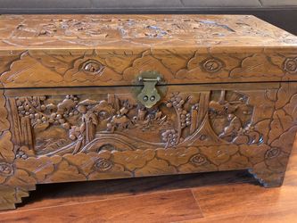 Antique Wood Carved Large Asian/Chinese Theme Chest
