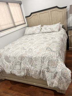 Bed frame, Night stand, drawer chest, mattress, box, comforter set
