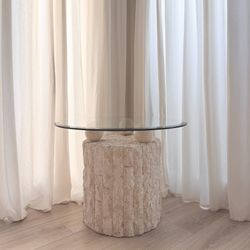 Postmodern Tessellated Stone Circular Beveled Glass Top Side Table