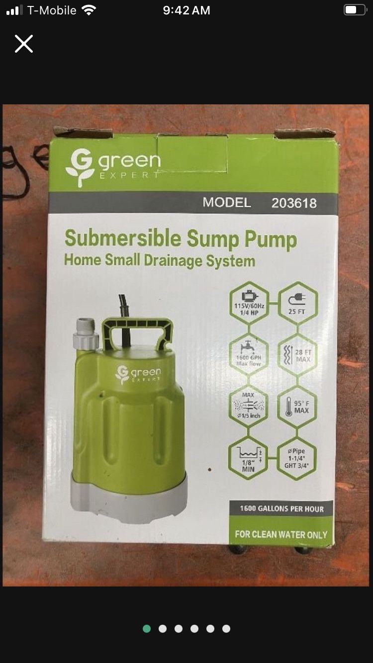 NEW Green Expert Model 203618 Submersibe Sump PUMP 1600 GAL PER HR