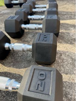 Hex Rubber Coated Dumbbells 150lb set (20, 25, 30)