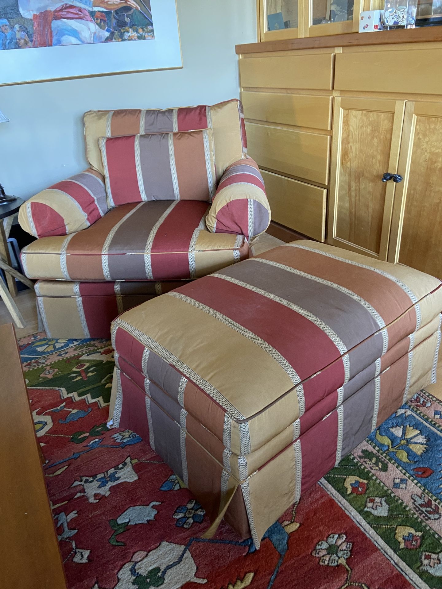 Custom Upholstered Chair and 1/2 With Ottoman 
