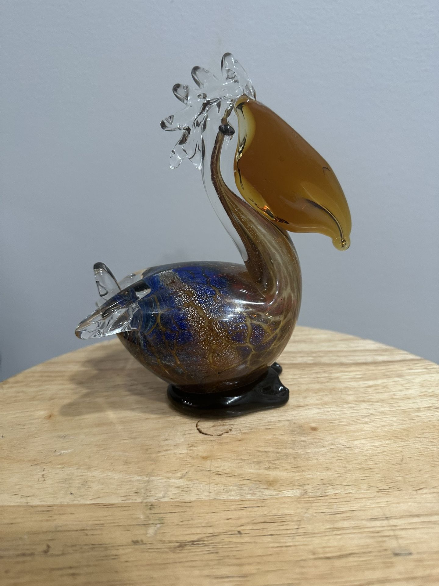 Vintage Murano Style Art Glass Pelican Figurine Green Blue Copper