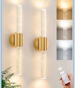 SET OF 2 Peel and Stick Gold Rechargeable Magnetic Wireless Wall Sconces - brand new
