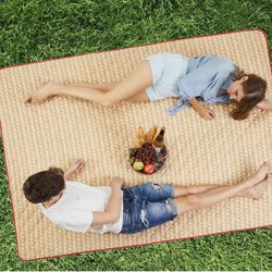 CANDY CANE Large Picnic Blanket (78" x56”). Unique Straw Design. Sandproof, Waterproof. Easy to Fold