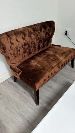 Brown Velvet Tufted Loveseat Settee
