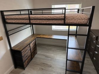Loft full sized bed rustic desk space