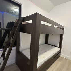 Solid Wood Bunk Bed (Twin Over Twin) – Modern Dark Finish