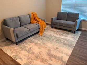 Modern Gray Sofa & Loveseat Set + Area Rug – New