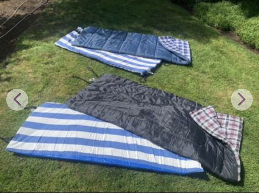2 camping sleeping bags with pads