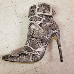 Snake Faux Buckle  Stilletos Boots
