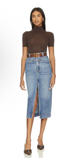 Jonah Midi Denim Skirt in Vintage Bardot.