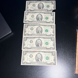 1995 $2 Notes (5 Total) 