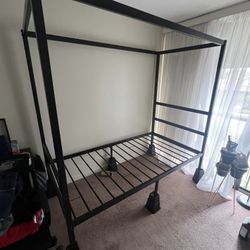 Twin Canopy Bed Frames w/ Mattresses – Matching Set (2 Available)