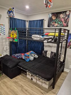 Black Metal Bunk Bed with Futon