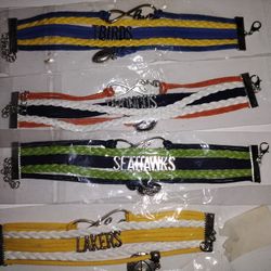 Leather And tibetan Silver Bracelets BRONCOS ..LAKERS ..SEA HAWKS ..T BIRDS