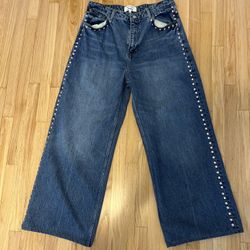 Reformation Cary High Rise Slouchy Wide Leg Jeans Chesapeake Studded Size 31