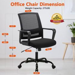 🥨2Pcs CLATINA Ergonomic Rolling Mesh Desk Chair with Executive Lumbar Support and Adjustable Swivel Design for Home Office Computer, Black