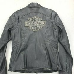 Harley Davidson Black Leather Rhinestone Jacket large 
