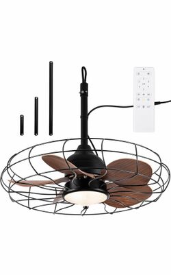 NORFOLK Gazebo Ceiling Fans with Light, 20 Inch Waterproof Outdoor Fan with Dimmable LED Lights, Wet Rated Plug In and Remote for Patios and Pergola, 