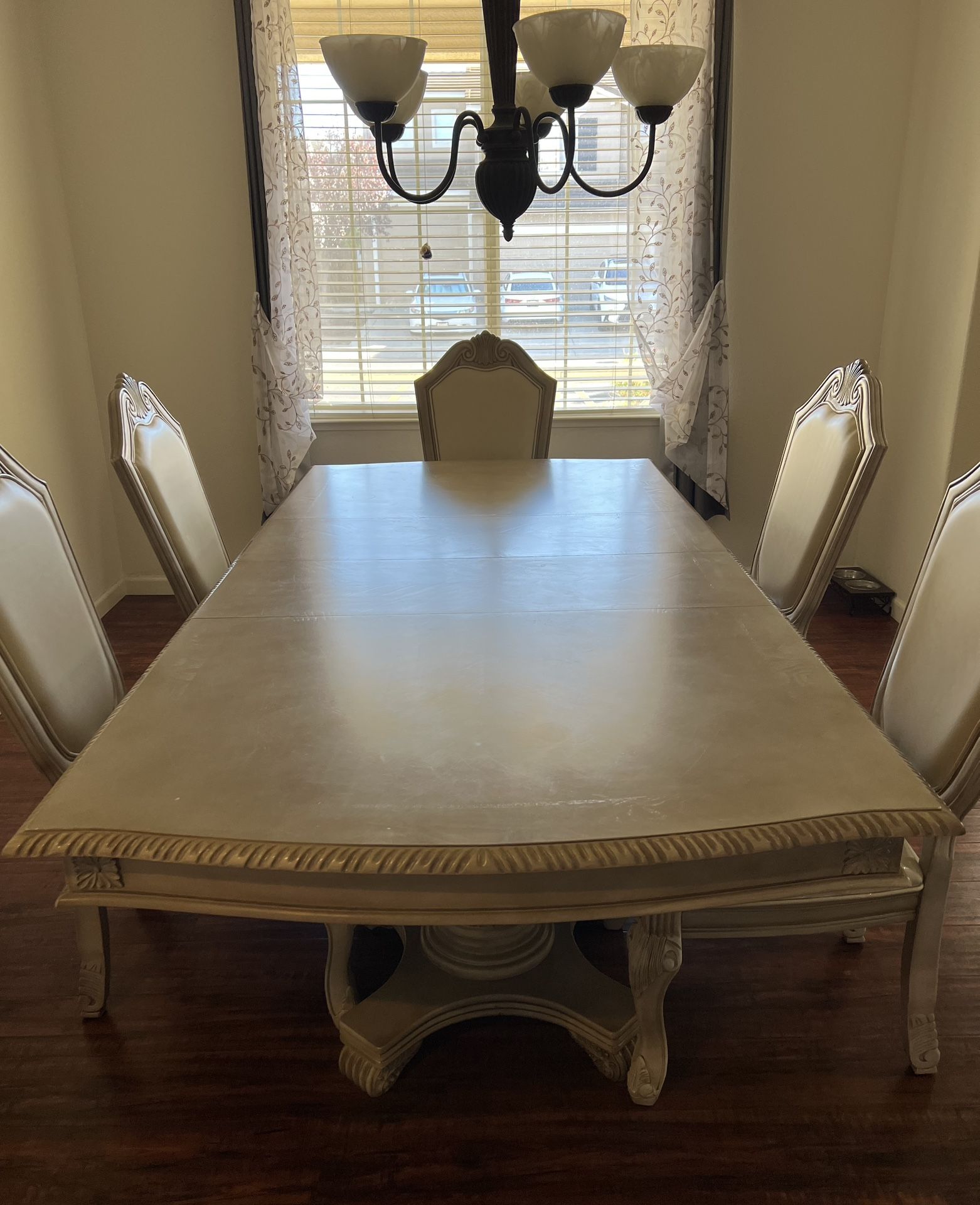 **🪑 7-Piece Dining Set – 8-Foot Table + 6 Matching Chairs (Antique White Finish) – Amazon link provided**