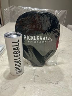 9”x12” Pickleball Set with Neoprene Paddle Cover and 8.25"H x 3" D, Straw 9.5" Skinny Tumbler, NEW