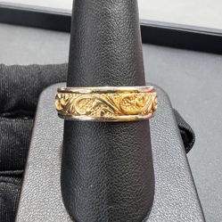 14k two tone gold patterned ring